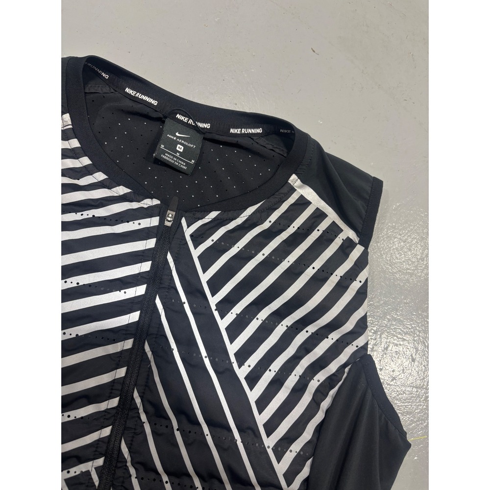 Nike Aeroloft Running Vest Womens Medium Black White Striped Full Zip Puffer M